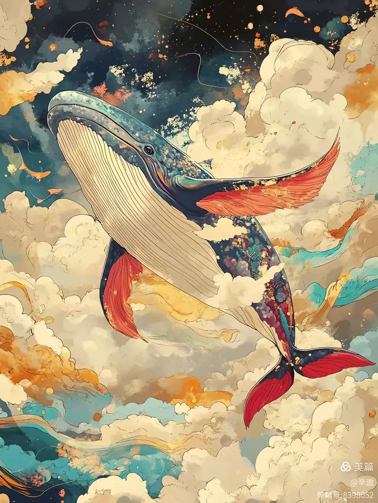 在这片蔚蓝的世界里,有一只巨大的蓝色鲸鱼,它跃出海面,仿佛在向世界